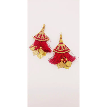 Maroon Tassels With Gold Beads, Beaded Tassels With Maroon and Gold Embroidery, Traditional Indian Latkan